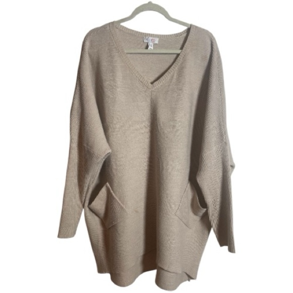 Denim & Co. Long-Sleeve V-Neck Tunic Sweater With Pockets. Tan. Size 2X.